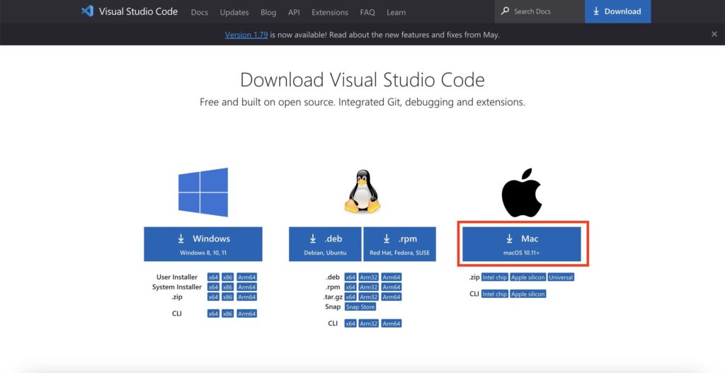 Visual Studio Codeのダウンロードページ画像